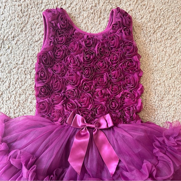 Popatu | Adorable Burgundy Dress with Rosette Bodice and Tutu Skirt - Picture 4 of 7